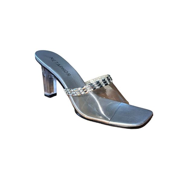 Metaphor Silver/Clear - Jewels - Square Toe Sandals Womens Size 10 - Picture 1 of 11